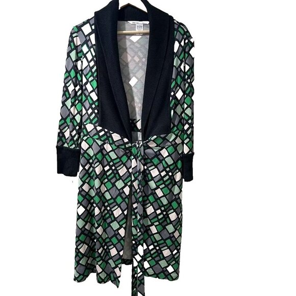 DIANE von FURSTENBERG "Zerlina" BLACK KNIT COLLAR & CUFF DETAIL WRAP DRESS,Sz 8 - Picture 2 of 10